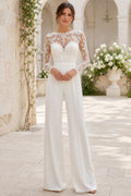 Ivory Sweetheart Lace Long Sleeve Wedding Jumpsuit front view