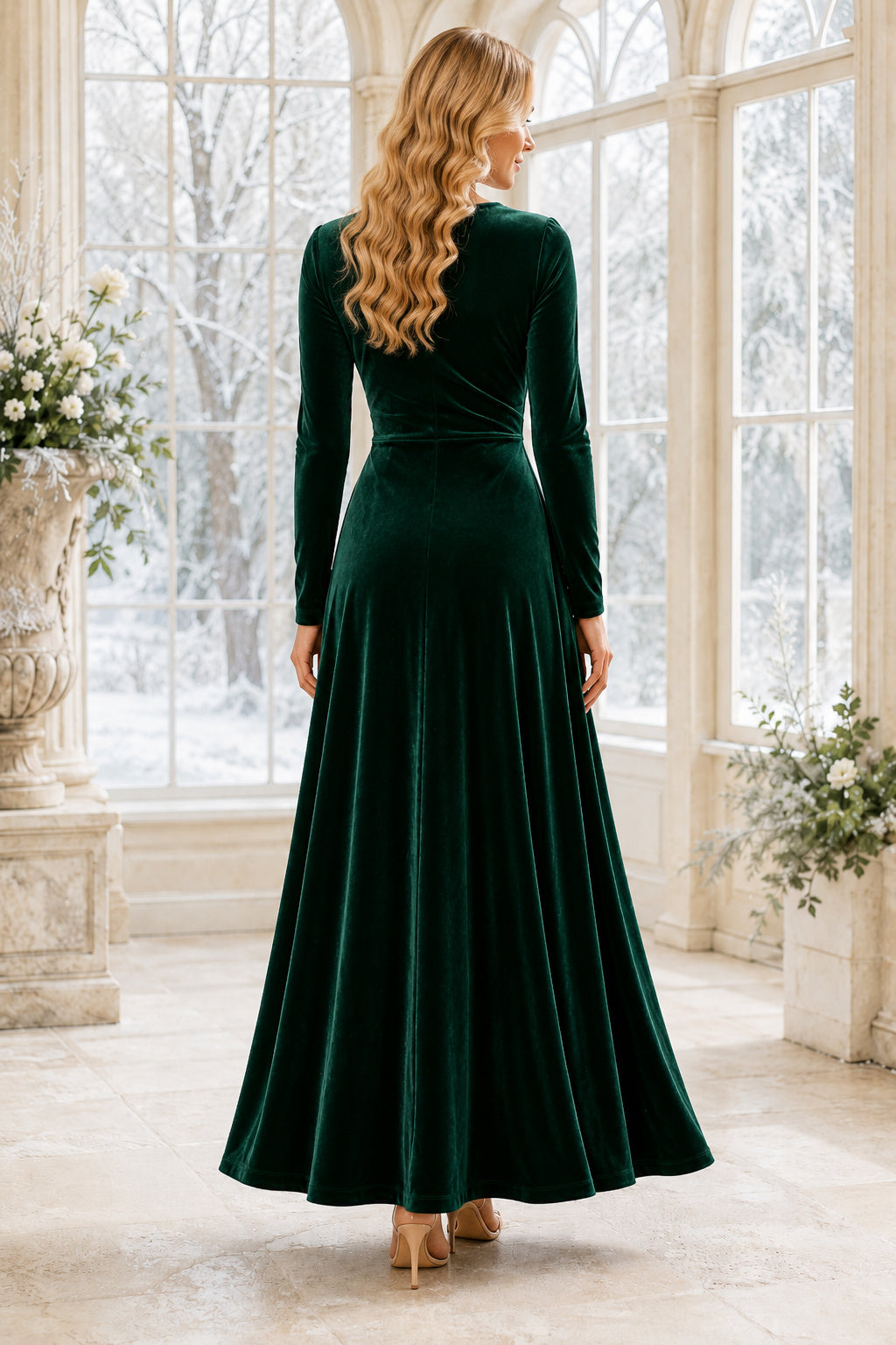 Dark Navy Winter Wedding Guest Sheath Dress Style MG_301529 back view