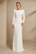 Ivory bateau neck long sleeve sheath wedding dress with clean floor length skirt Floor-length Sheath Wedding Dress front view
