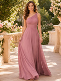 Dusty Rose One Shoulder Chiffon A Line Evening Dress front view