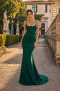 Emerald Scoop Neck Floor-Length Jersey Mermaid Dress