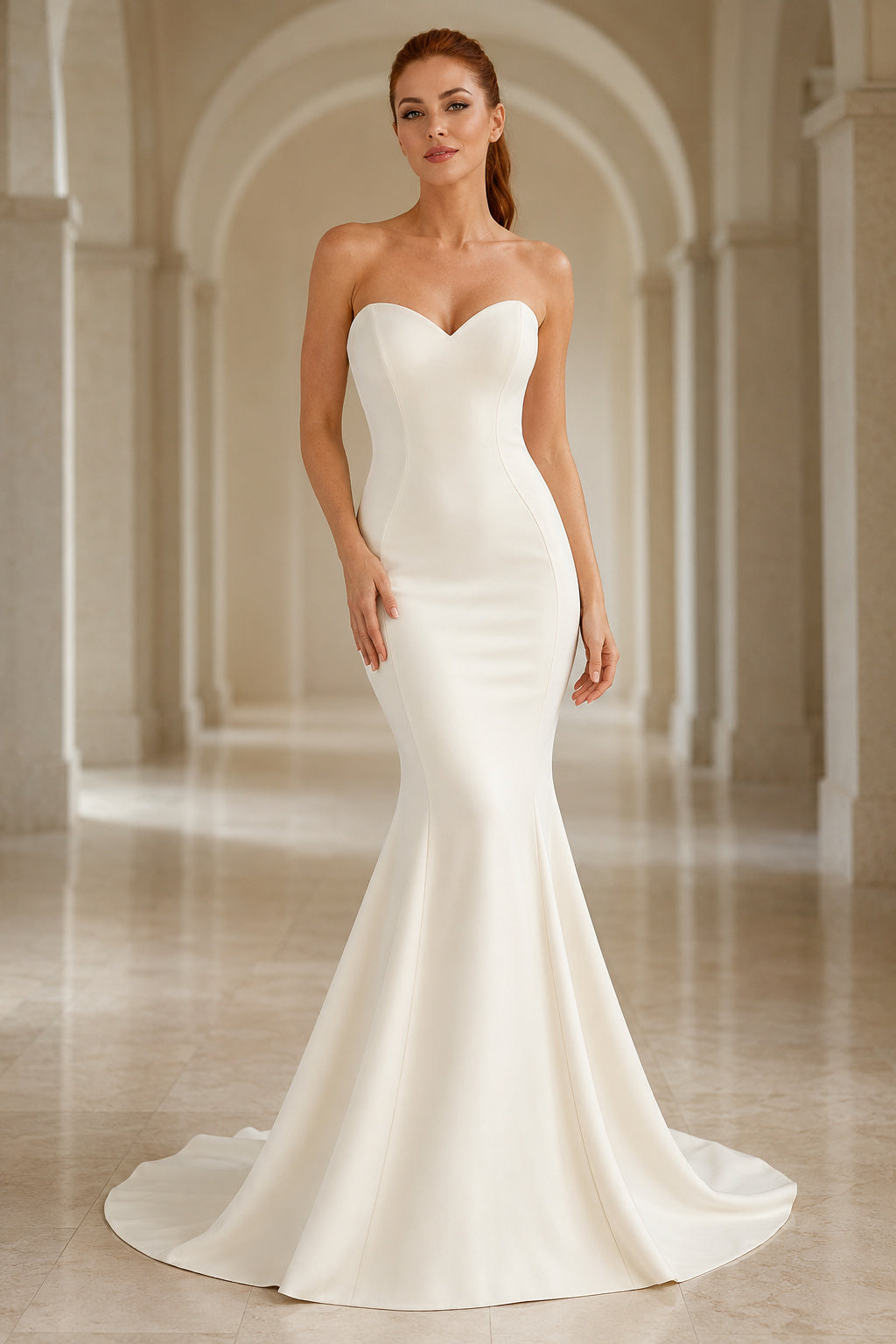 Ivory strapless sweetheart mermaid wedding dress with clean sweep train Floor-length And Sweep/Brush Train Mermaid Trumpet We