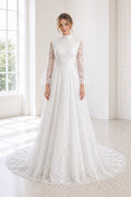 White Halter A-Line Chiffon Floor-length Wedding Dress With Front Slit and Beaded Waist and Open Back