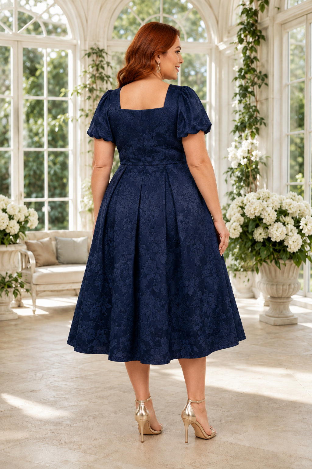 Sky Blue Plus Size Wedding Guest Sheath Dress back view