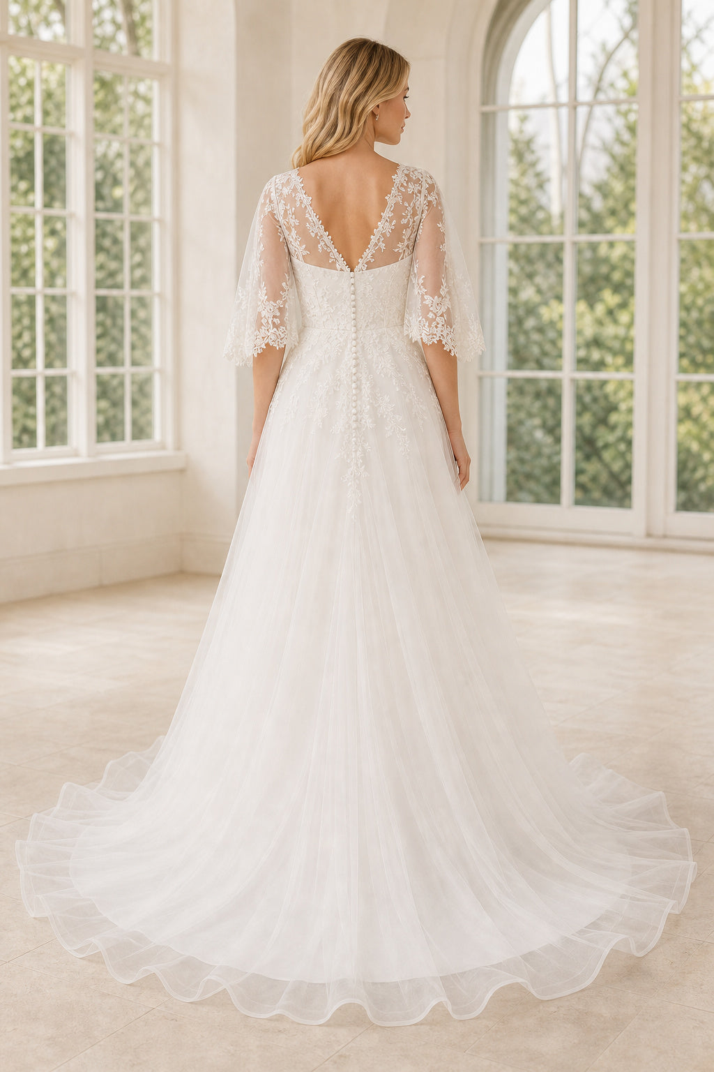 White Sweetheart A-Line Chiffon Floor-length Wedding Dress With Layered Skirt and Beaded Bodice and Open Back