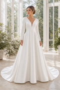White V-neck Flutter Sleeves Ball Gown Tulle Floor-length Wedding Dress With Layered Skirt and Beaded Bodice and Open Back