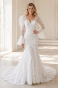 White Square A-Line Satin Floor-length Wedding Dress With Front Slit and Beaded Waist and Open Back Lace Hem Detail
