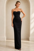 Black Strapless Sheath Evening Dress with Straight Neckline front view