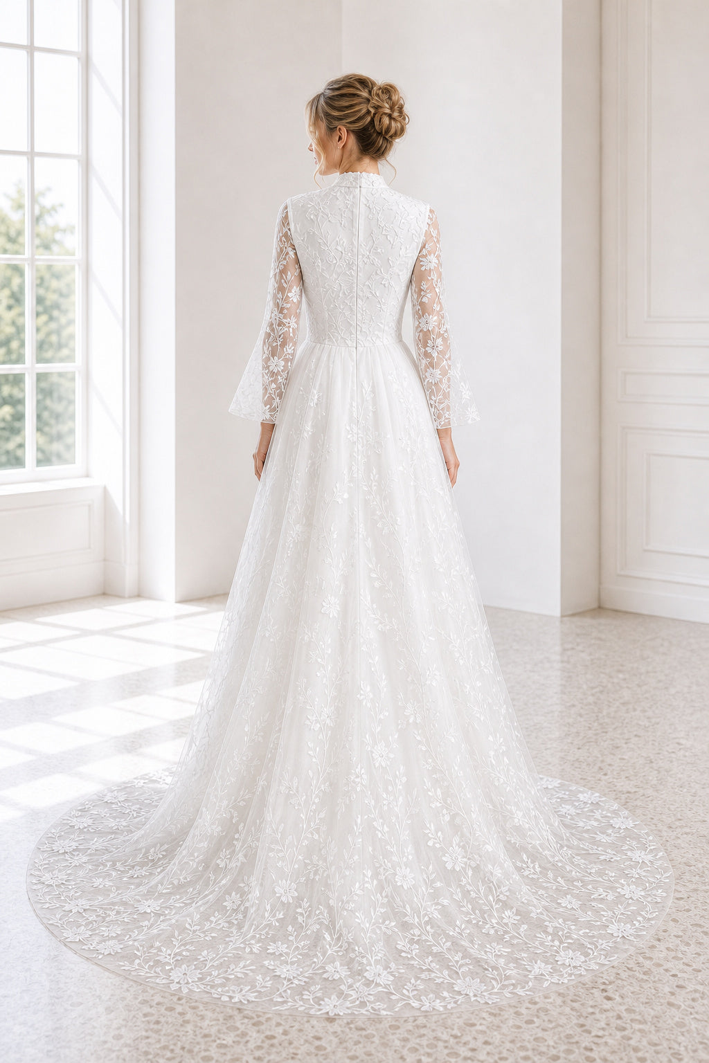 White Halter A-Line Chiffon Floor-length Wedding Dress With Front Slit and Beaded Waist and Open Back