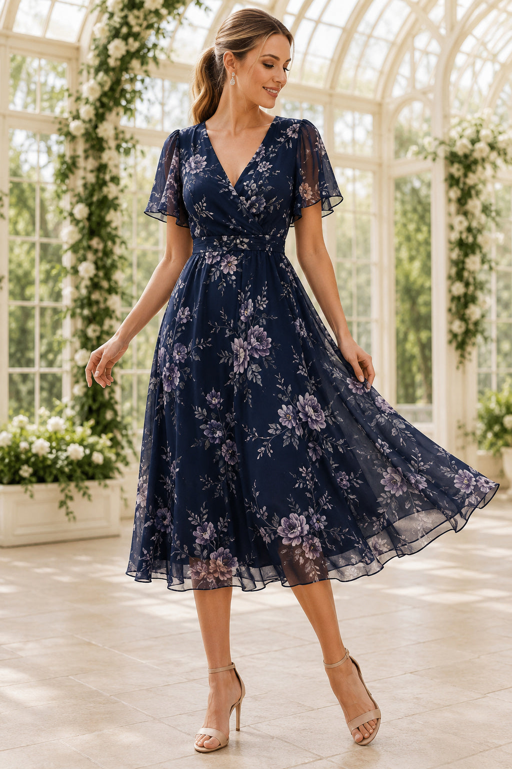 Dark Navy Wedding Guest Cocktail Sheath Dress front view
