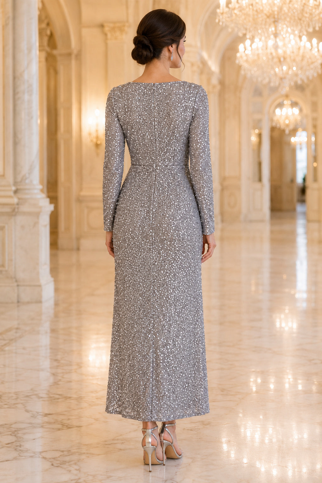 Dark Navy Winter Wedding Guest Sheath Dress Style MG_301532 back view