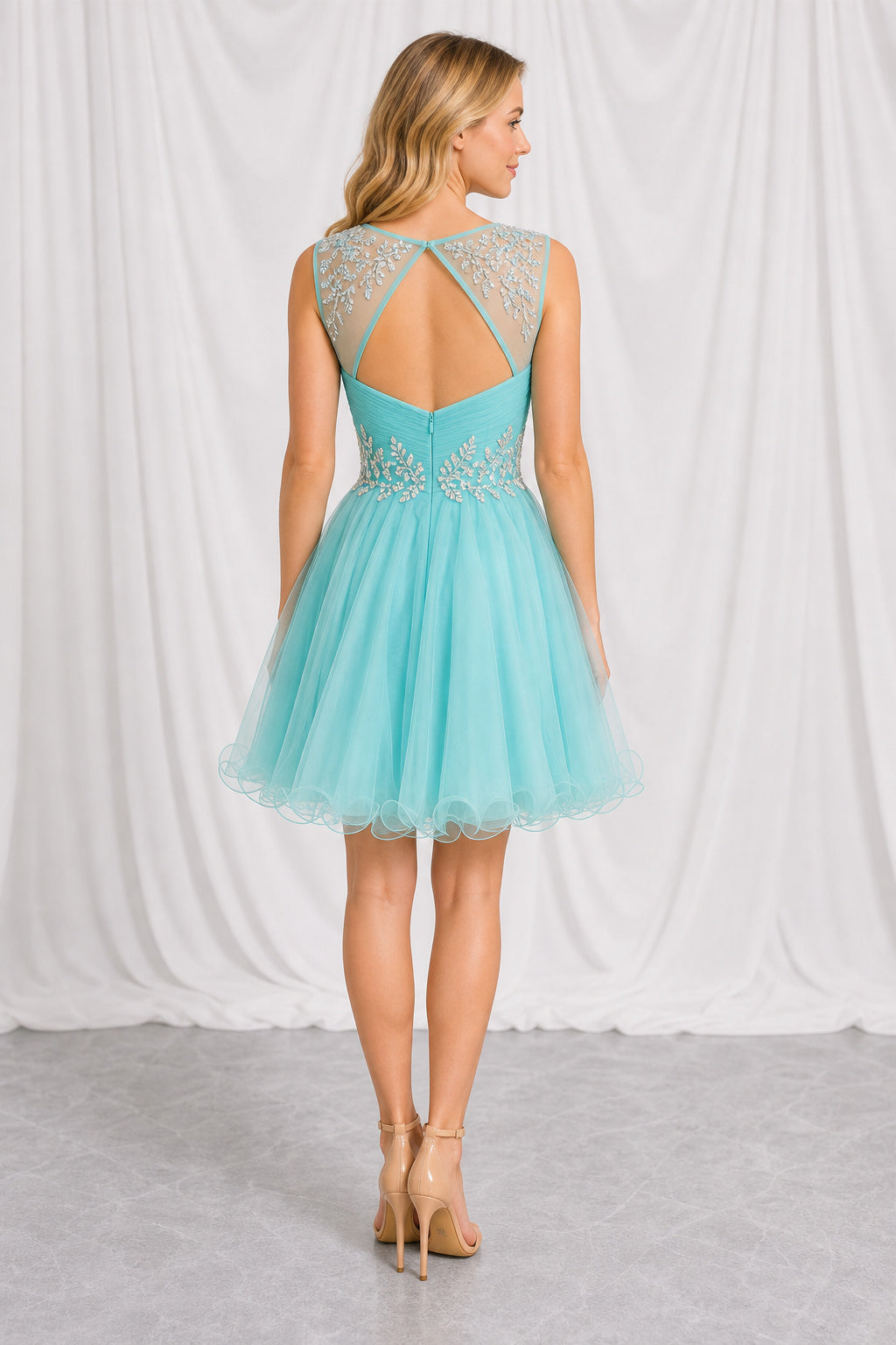 Aqua Strapless Sweetheart Short Tulle Dress With Beaded Bodice