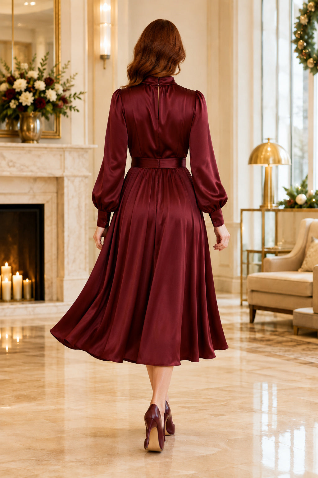 Dark Navy Winter Wedding Guest Sheath Dress Style MG_301530 back view