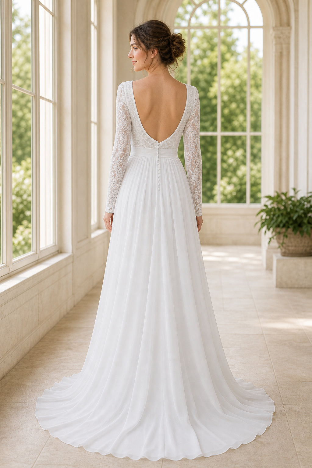 White Halter Mermaid Lace Floor-length Wedding Dress With Lace and Beaded Bodice and Open Back