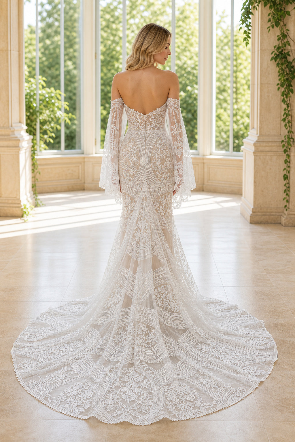 White Bateau Short Sleeves A-Line Satin Floor-length Wedding Dress With Front Slit and Beaded Waist and Open Back