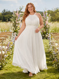 Plus Size High Neck Halter Chiffon Garden Bridal Gown front view