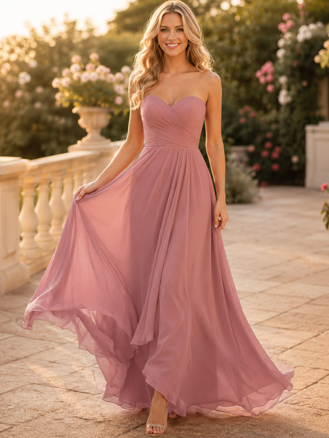 Dusty Rose Sweetheart Chiffon A Line Formal Dress front view