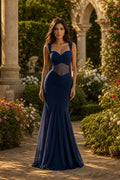Navy Strapless Floor-Length Mermaid Dress