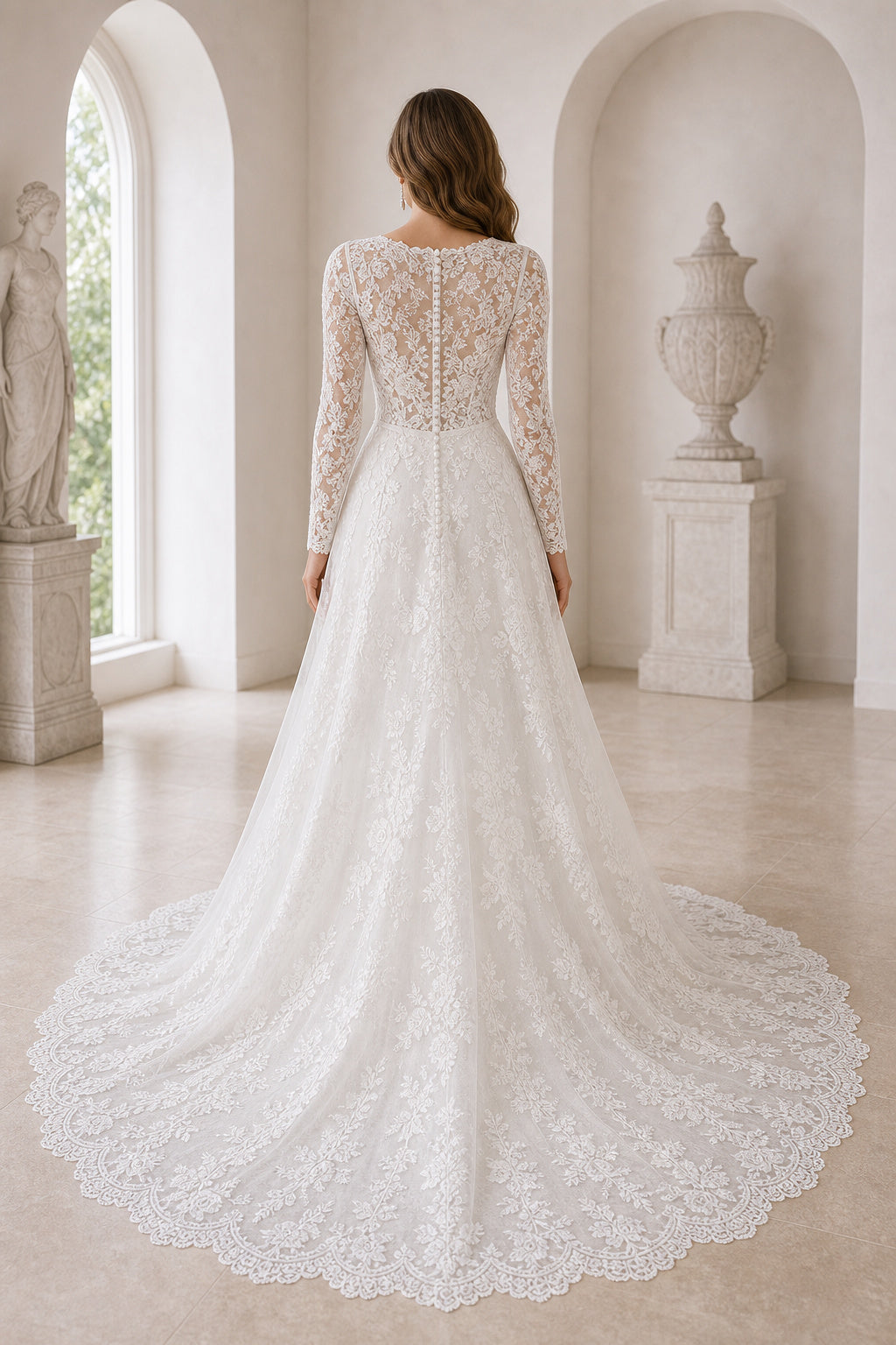 White Off-the-shoulder Flutter Sleeves Mermaid Lace Floor-length Wedding Dress With Lace and Pleated Skirt and Open Back