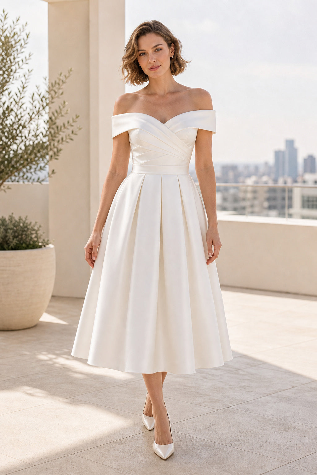 Champagne Square A-Line Chiffon Floor-length Wedding Dress With Layered Skirt and Beaded Bodice and Open Back