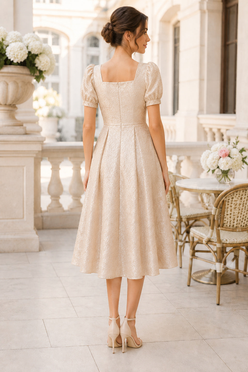 Sky Blue Modest Cocktail Sheath Dress back view