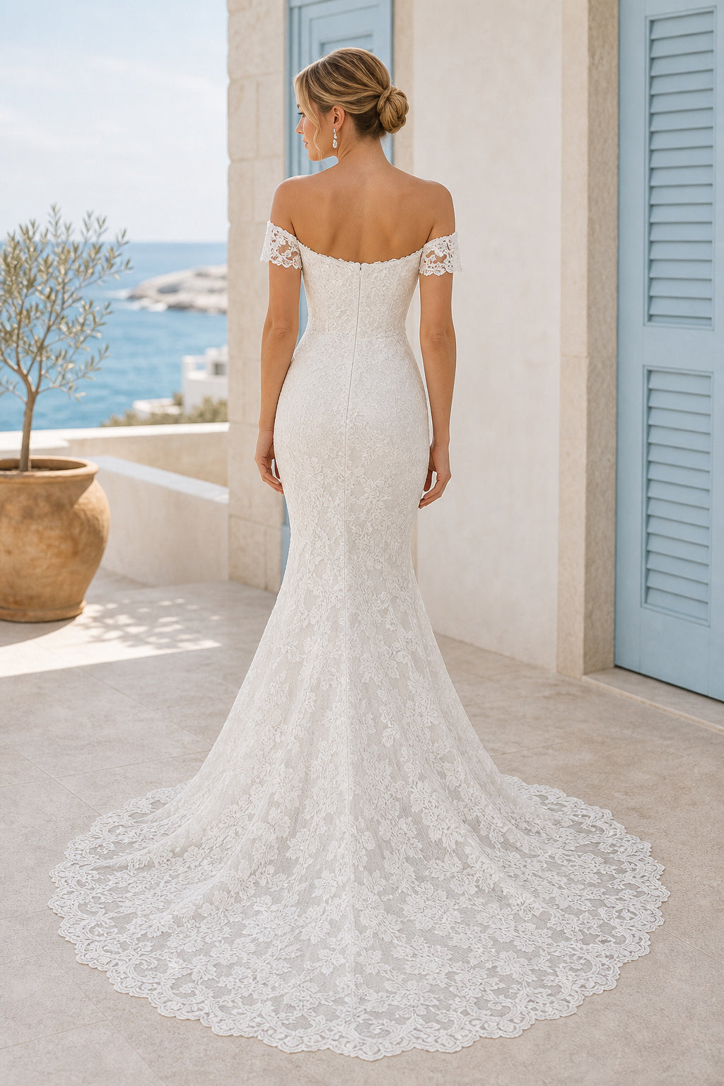 White Sweetheart A-Line Chiffon Floor-length Wedding Dress With Open Back and Lace Bodice and Open Back