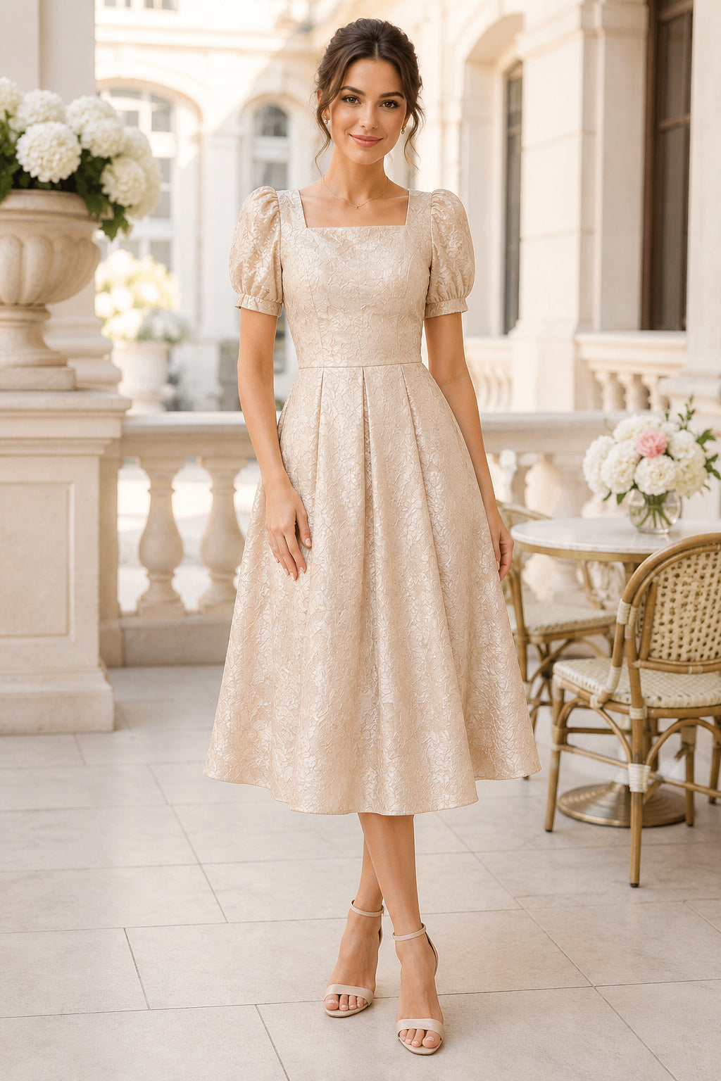 Sky Blue Modest Cocktail Sheath Dress front view