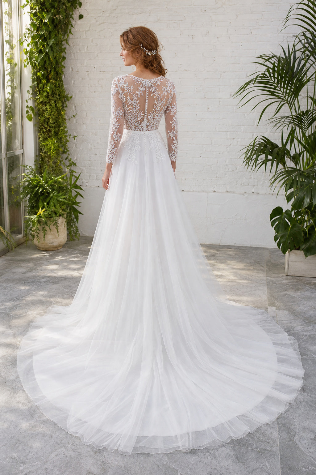 White Halter A-Line Crepe Floor-length Wedding Dress With Beaded Bodice and Pleated Skirt and Open Back