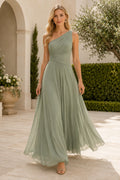 Dusty Rose One Shoulder Wedding Guest Sheath Dress front view