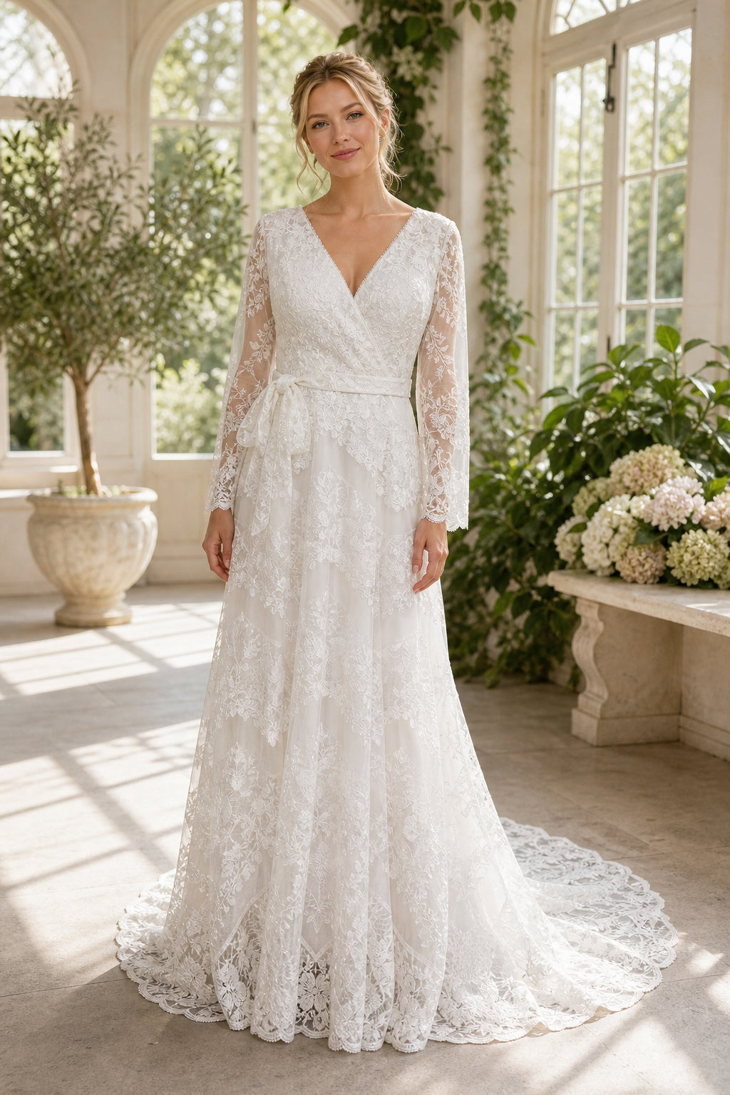 White Sweetheart Mermaid Crepe, Lace Floor-length Wedding Dress With Lace and Floral Appliques and Open Back