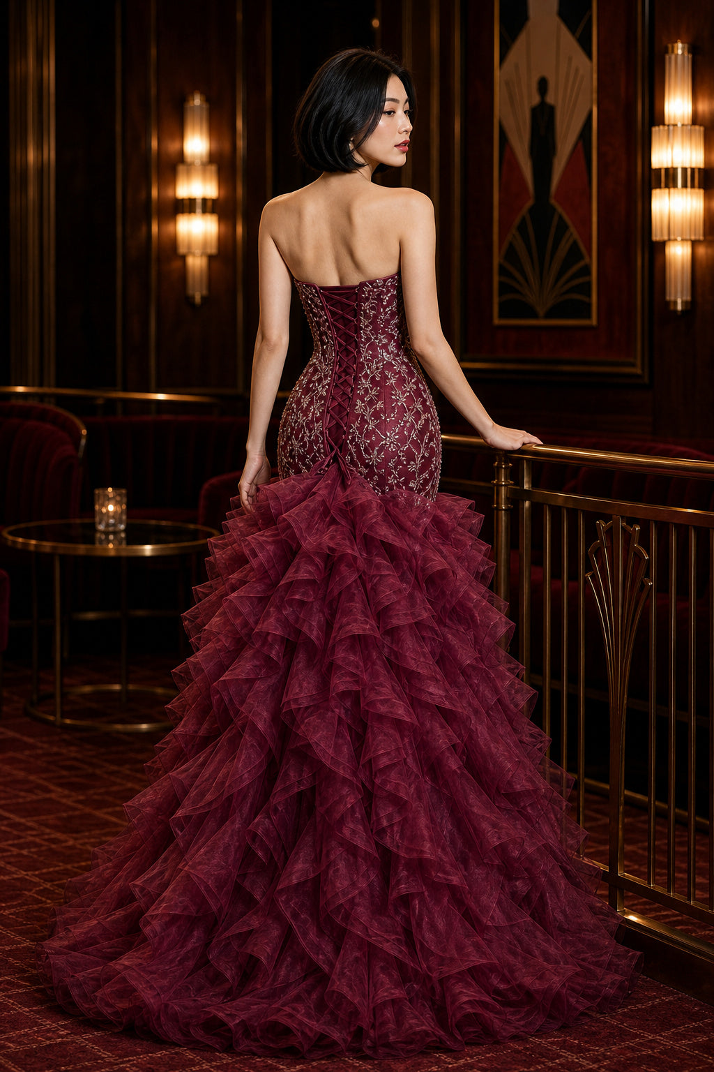 Sweetheart Strapless Mermaid Tulle Floor-Length Dress With Ruffle Skirt