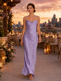 Lavender Sweetheart Spaghetti Strap Satin Ankle Length Slip Guest Dress front view