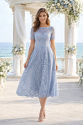 Dark Navy Elegant Midi Wedding Guest Sheath Dress front view