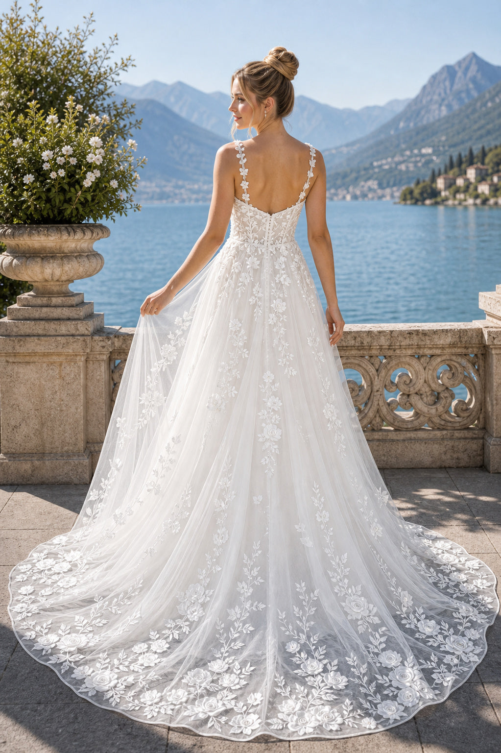 White Halter A-Line Satin Floor-length Wedding Dress With Sweep Train and Open Back and Open Back