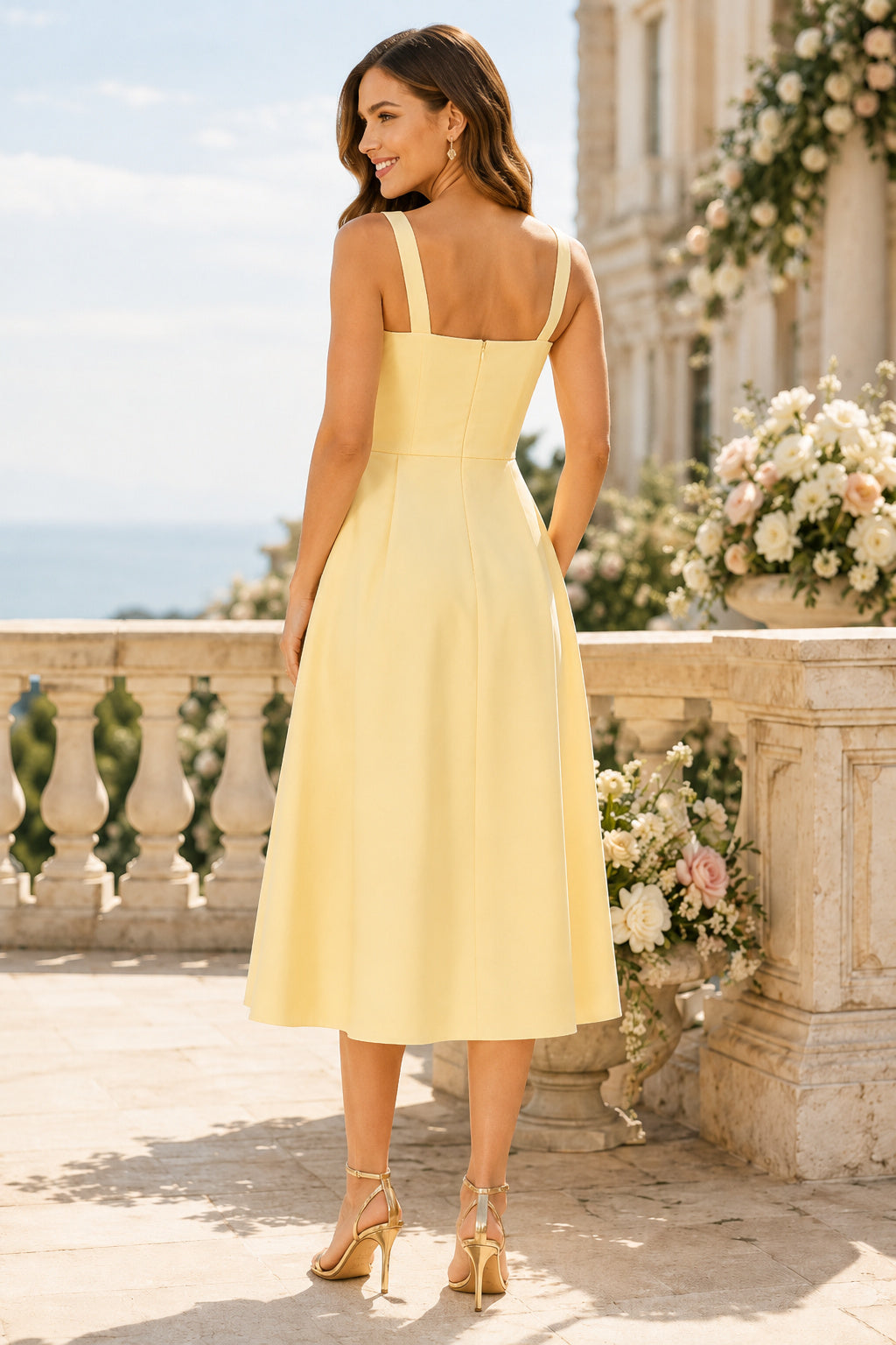 Lavender Wedding Guest Cocktail Sheath Dress back view