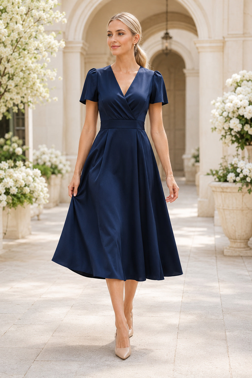 Sage Semi Formal Wedding Guest Sheath Dress front view