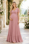 Dusty Rose Maternity Wedding Guest Empire Dress front view