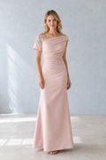 Blush One-Shoulder Sheath Chiffon Floor-Length Dress With Side Drape