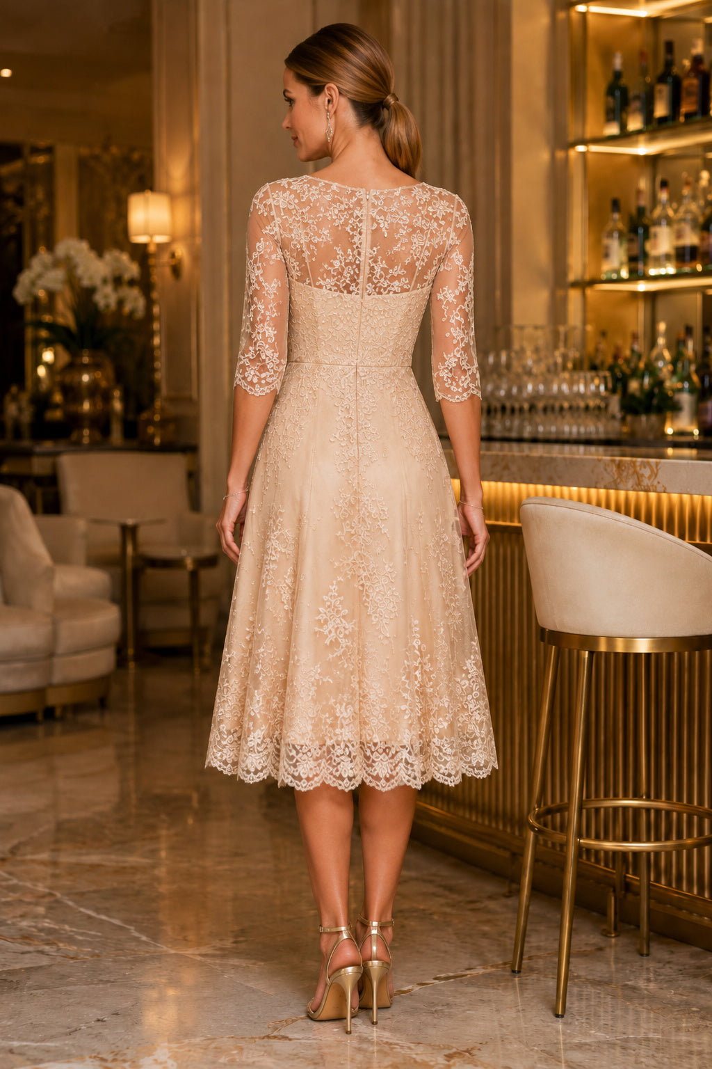 Champagne Cocktail Sheath Dress Style MG_301338 back view