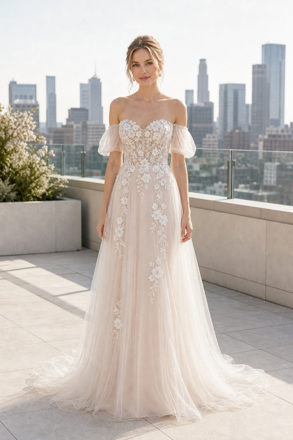 White Halter A-Line Lace Floor-length Wedding Dress With Lace and Lace Bodice and Open Back