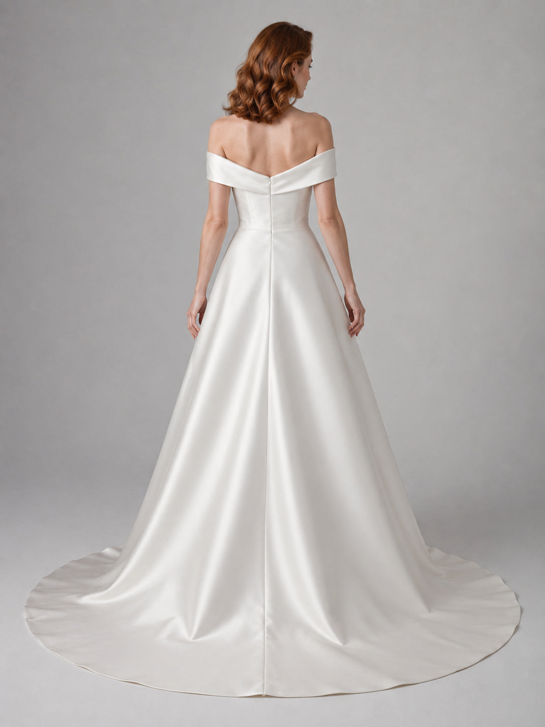 Simple Satin Strapless Studio Ball Gown Bridal Dress back view