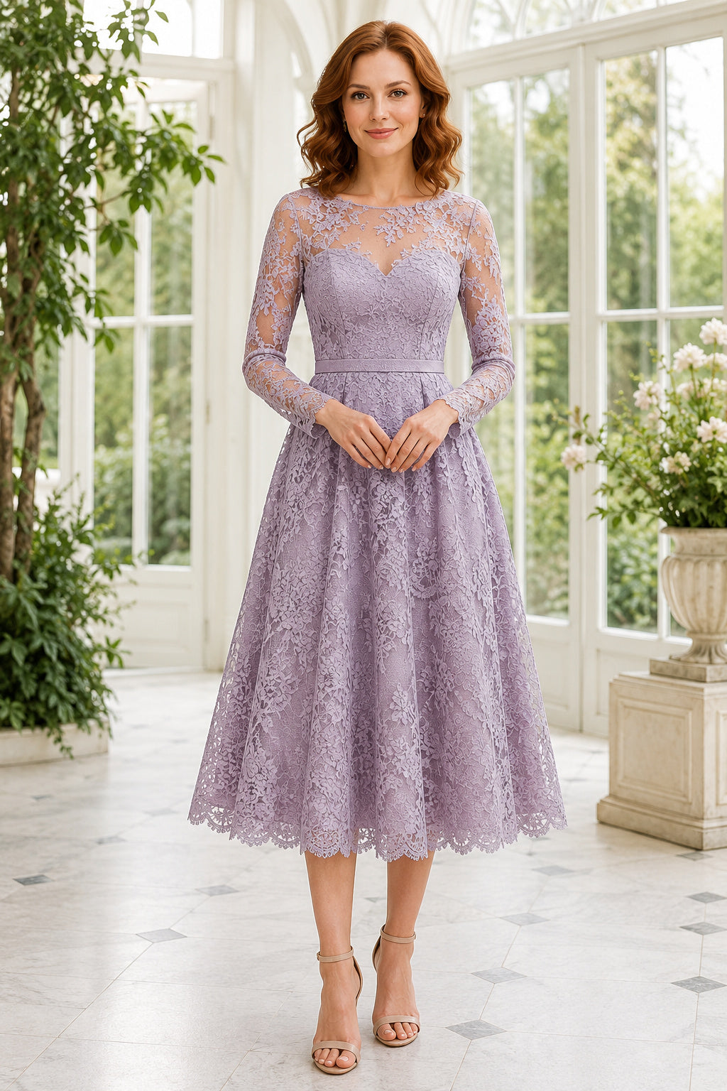 Lavender Wedding Guest Sheath Dress Style MG_301576 front view