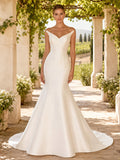 Satin Wedding Dress Mermaid Bateau Neck Sleeveless Floor Length Low V Back Bridal Gown Style 722549 front view