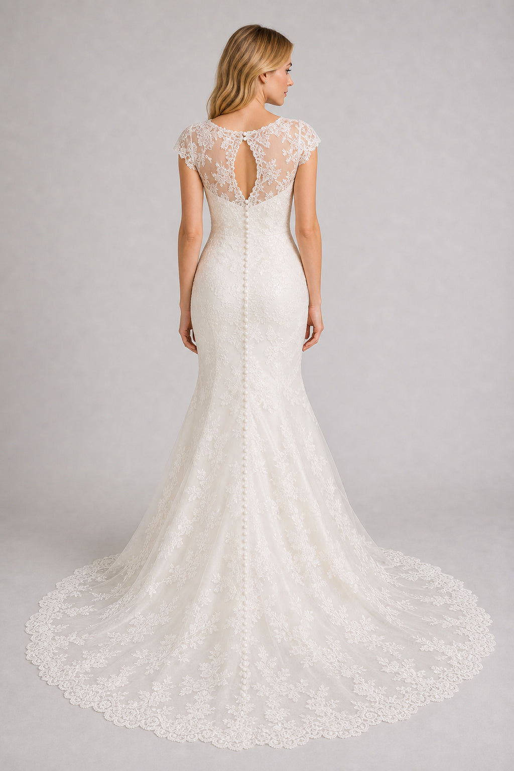 White Halter A-Line Chiffon Floor-length Wedding Dress With Layered Skirt and Beaded Bodice and Open Back Lace Hem Detail