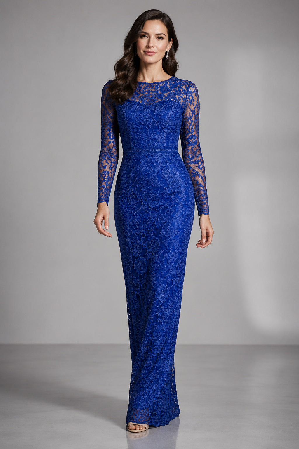 Royal Blue Long Sleeve Lace Sheath Mother Dress for Mother and Formal Events front view