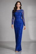 Royal Blue Long Sleeve Lace Sheath Mother Dress for Mother and Formal Events front view