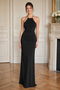 Black Halter Floor-Length Sheath Dress