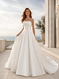 Minimalist Satin Wedding Dress Ball Gown Strapless Sweep Train Bridal Gown Style 722454 front view