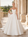 Satin Wedding Dress Ball Gown Strapless Sweetheart Chapel Train Bridal Gown front view
