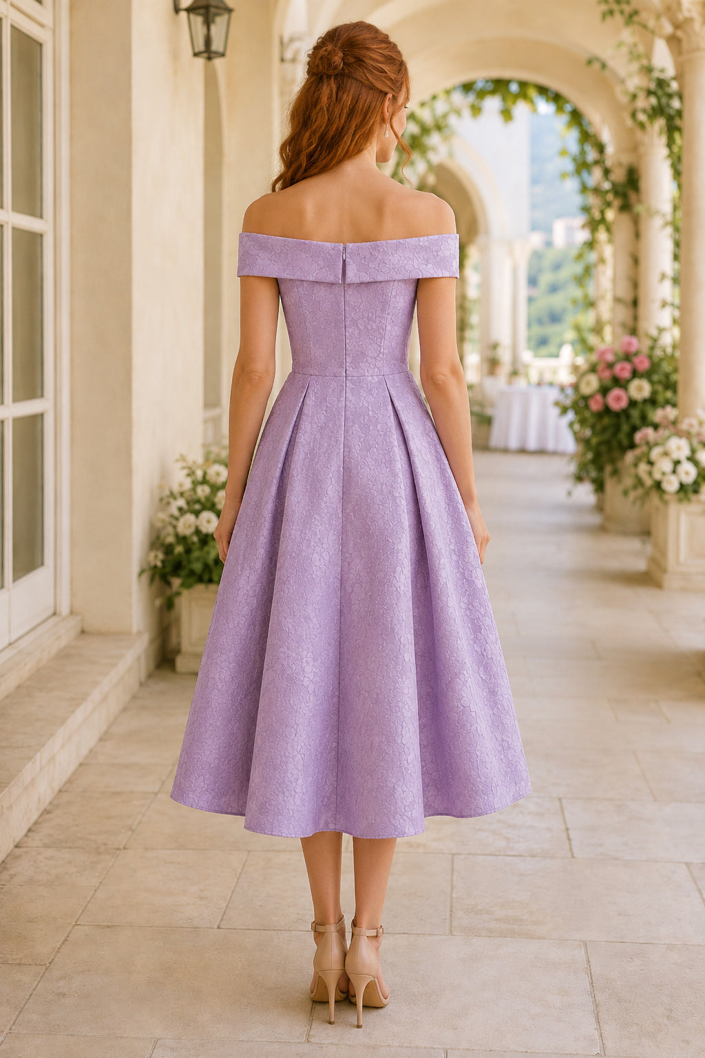 Lavender Chic Formal Wedding Guest Sheath Dress back view